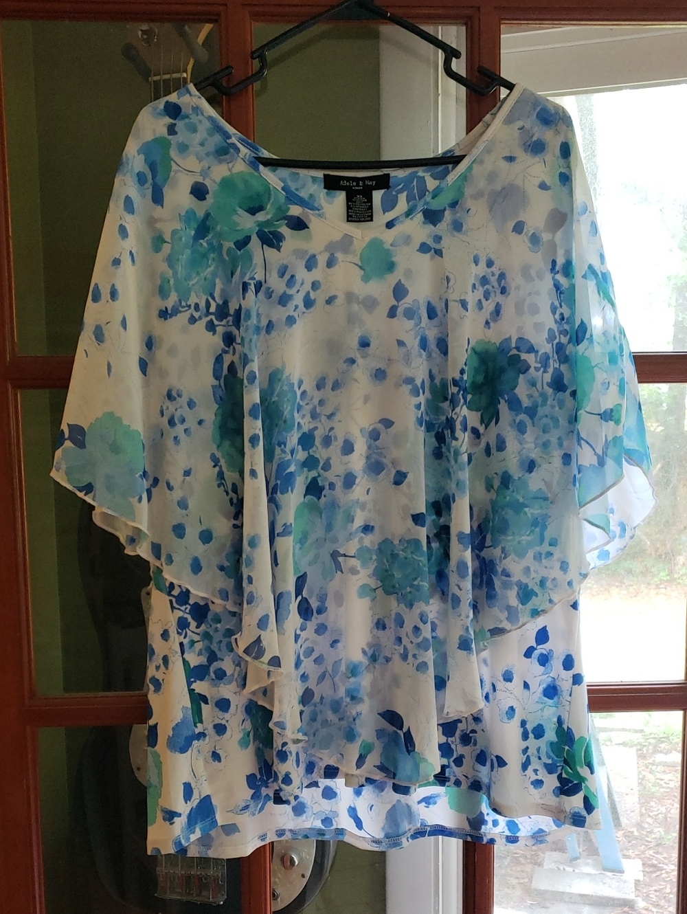 Abele & May White Floral Layered Cape Tunic in Blue and Aqua
